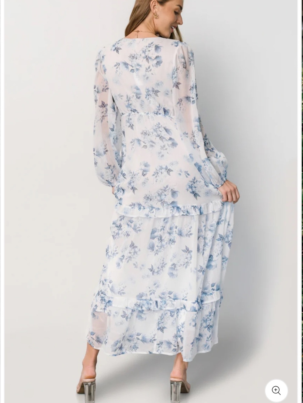BALTIC BORN Rumi Deep V Tiered Floral Maxi Dress w/ Slit Long Sleeve Size Large - Picture 3 of 8